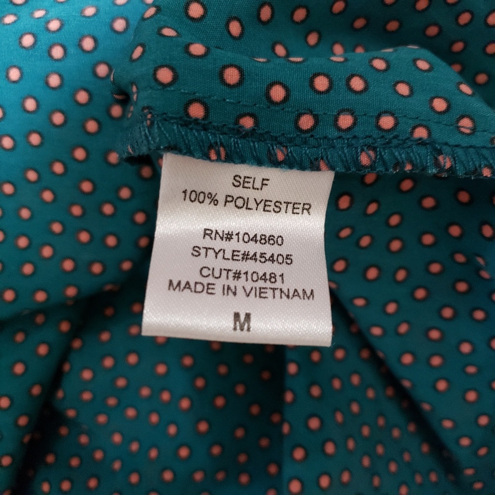 Chloe K Teal Orange Polka Dot Bow Tie Neck Top - Picture 6 of 6